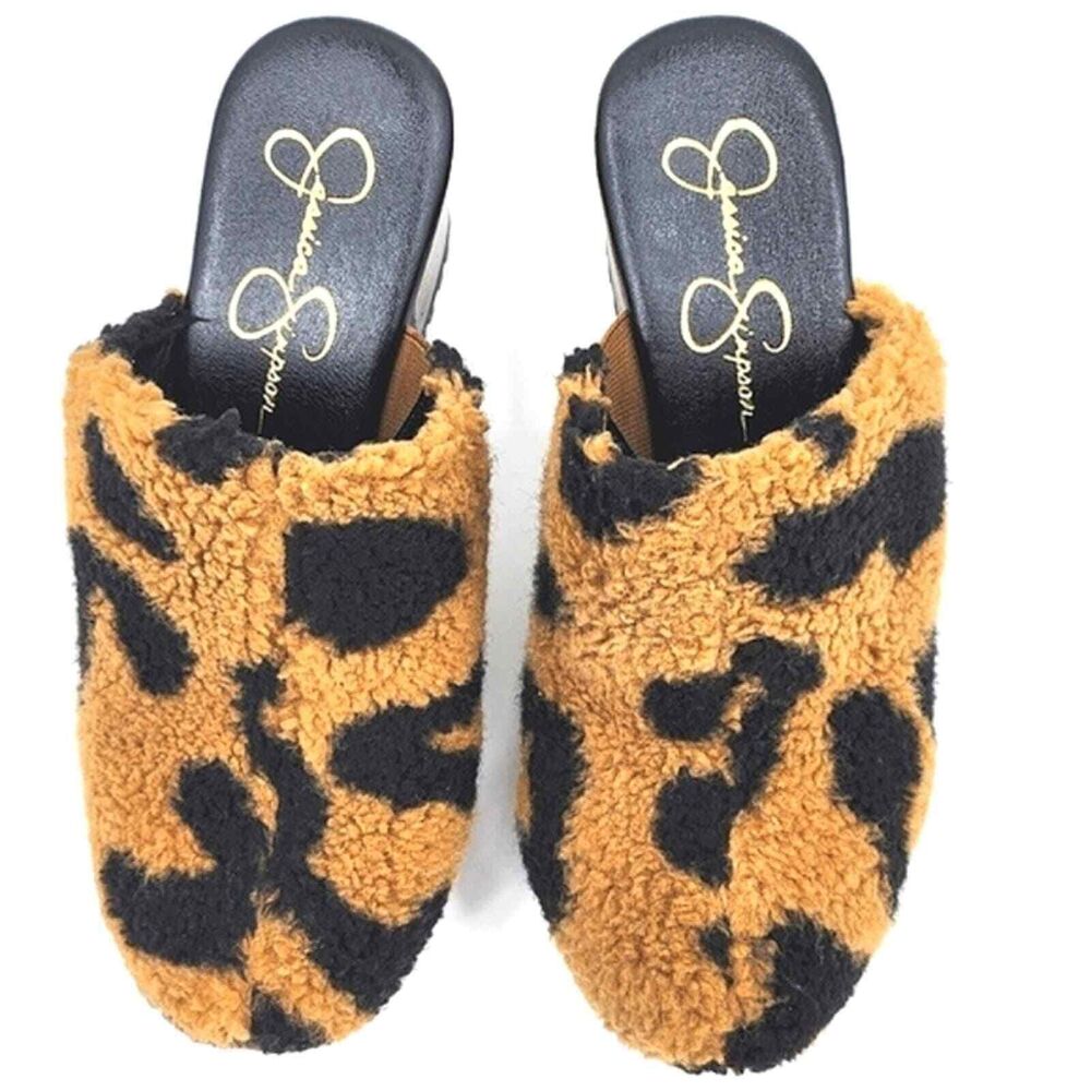 Jessica Simpson Tollia Clog Mules Faux Shearling Leopard Print Women's Size 6 - Picture 5 of 10